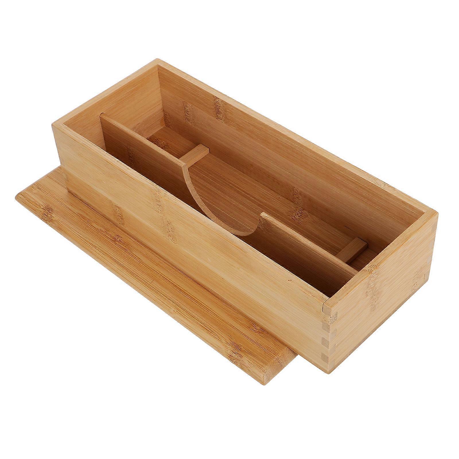 Utensils Organizer Drawer With Lid Bamboo Material Light Brown Color 1Pcs
