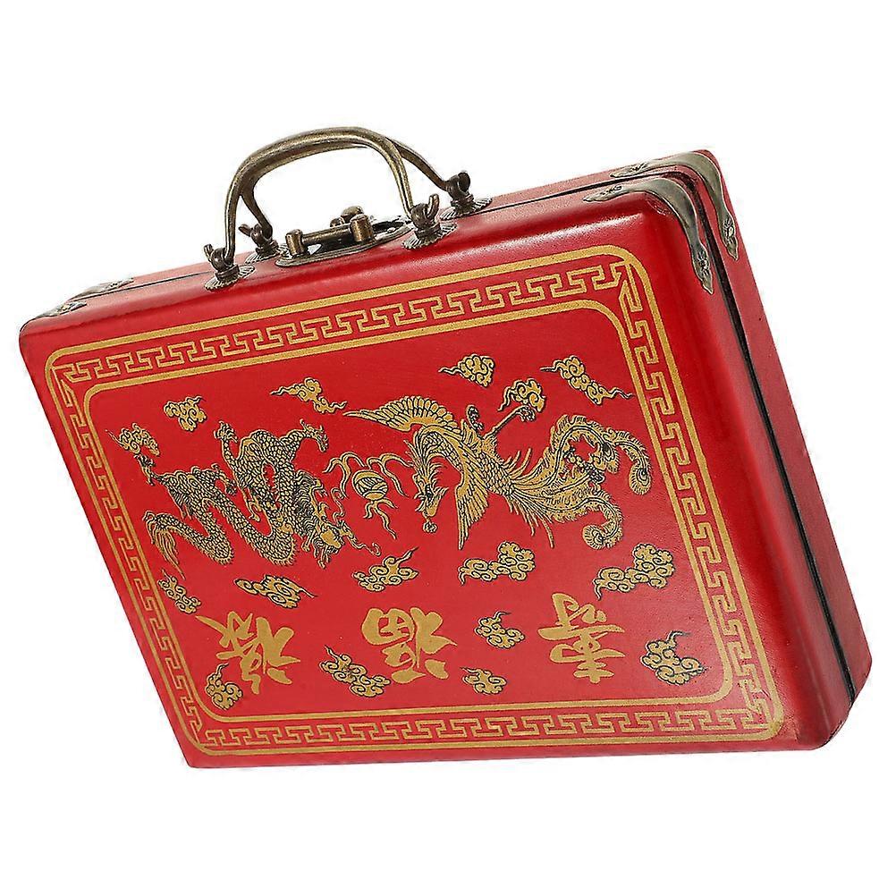 Wooden Mahjong Storage Container Box for Mahjong with 2Pcs Portable Case