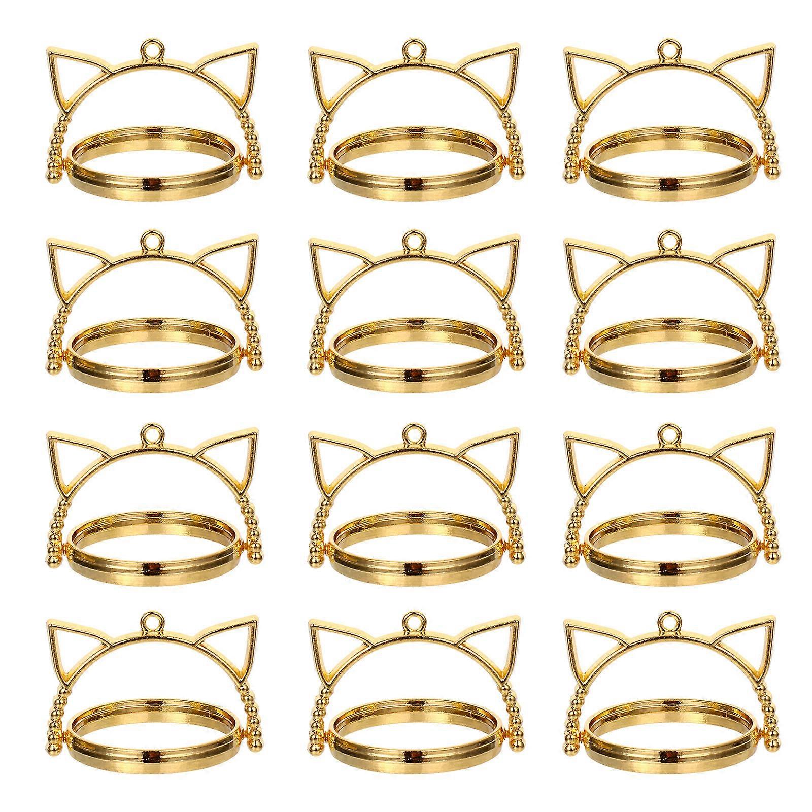 Golden Cat Ear Pendant Tray for DIY Craft 20Pcs Double Side Round Base