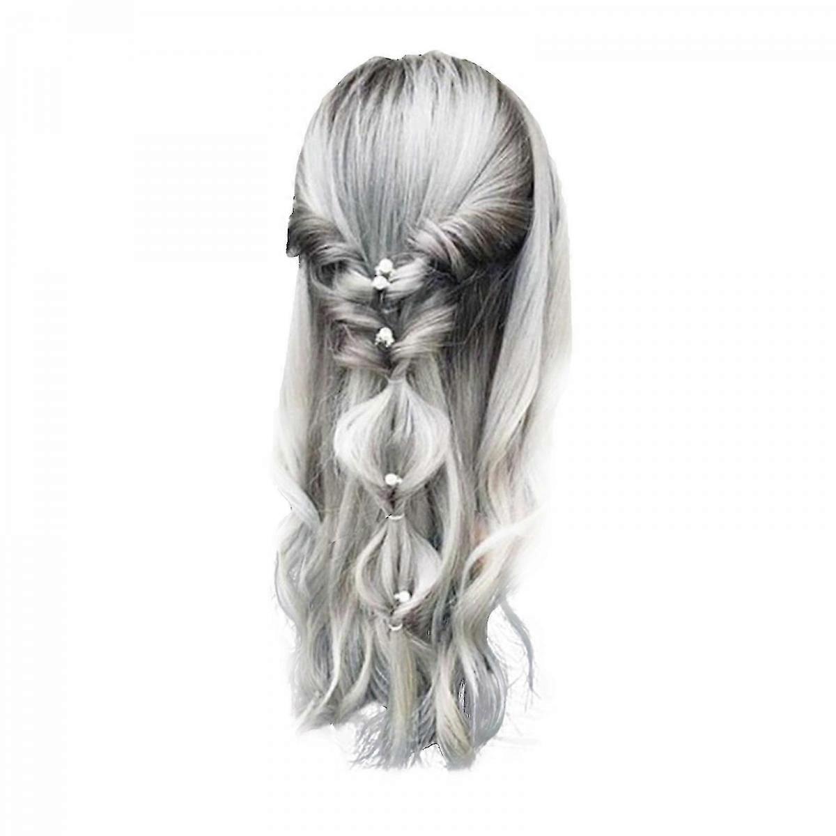 Women's Grayish White Mixed Color Gradient Medium Length Curly Wig