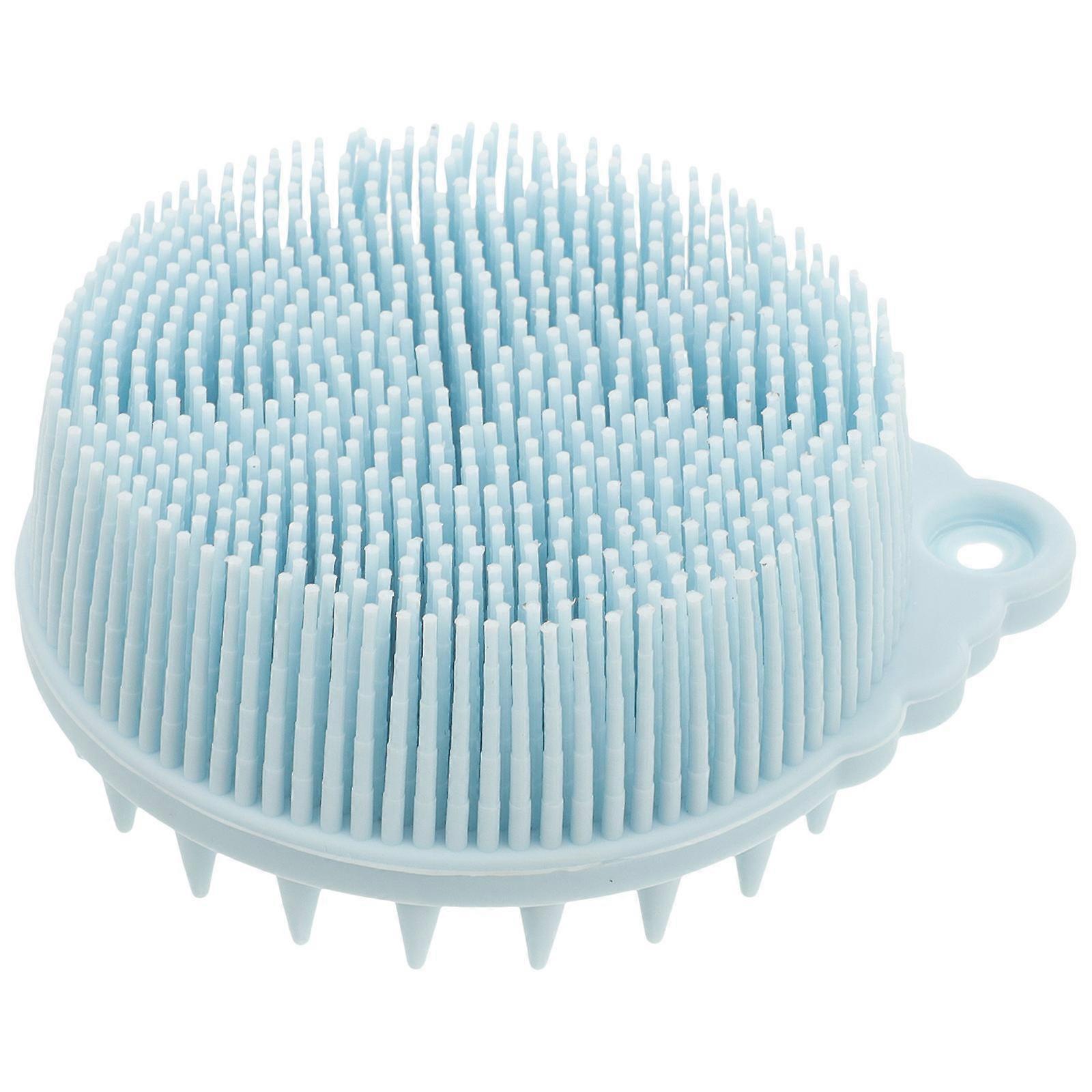 Exfoliating Silicone Body Brush 2Pcs Round Shampoo Cleaner For Daily Use Adjustable Size Soft Blue Design