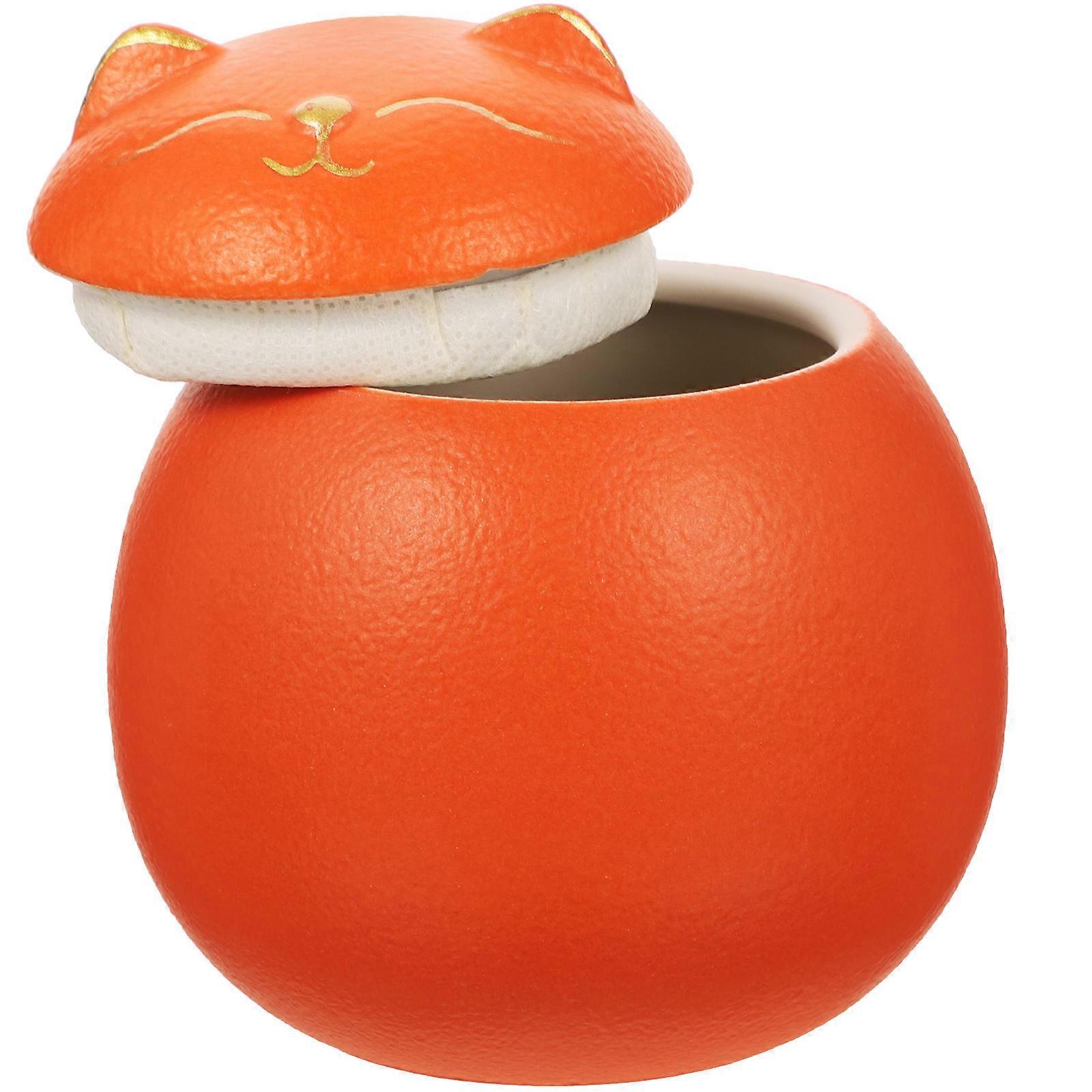 Orange Cat Shape Ceramic Candy Jar for Office and Home 3Pcs Storage