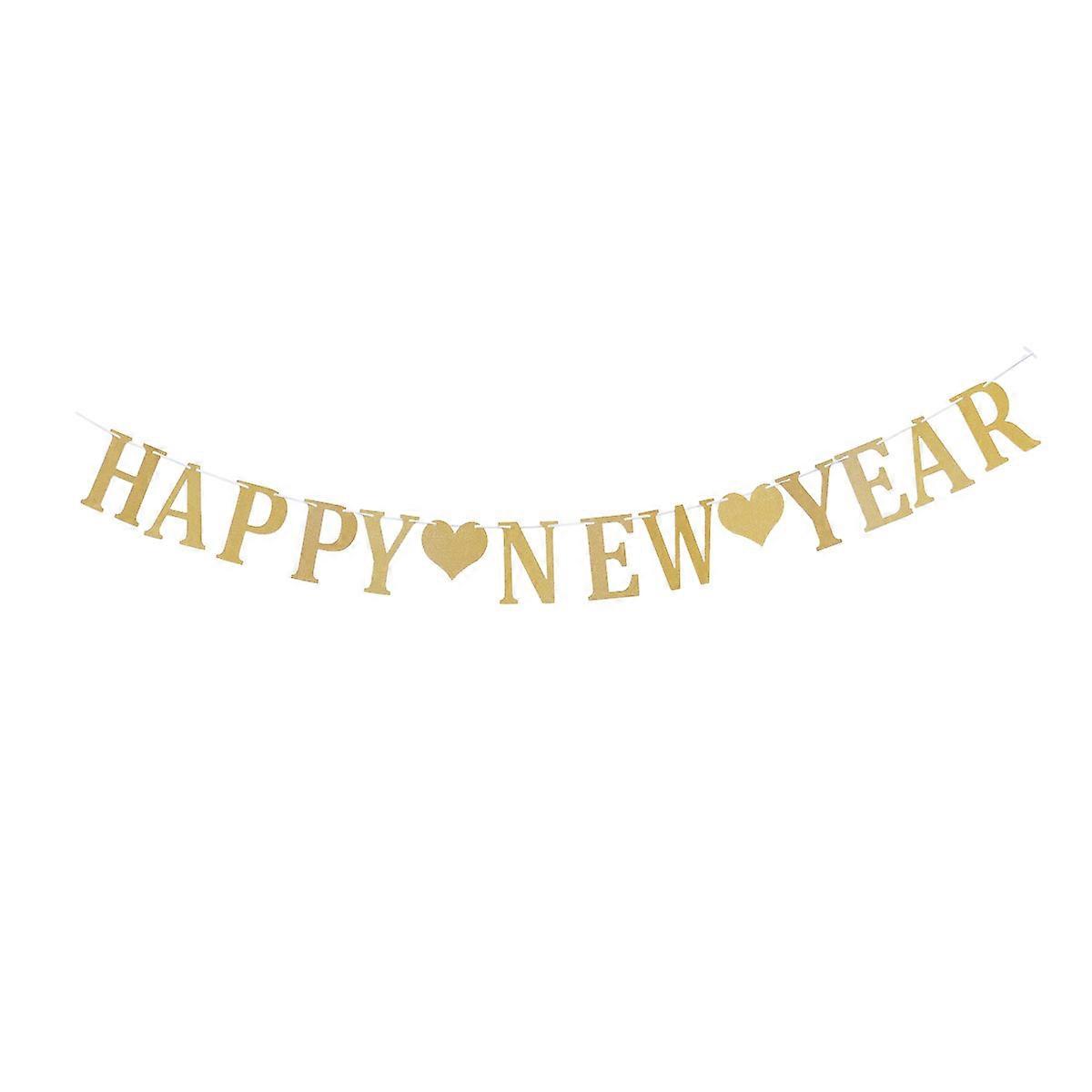 Golden Happy New Year Banner Party Hanging Bunting for 2Pcs Decor