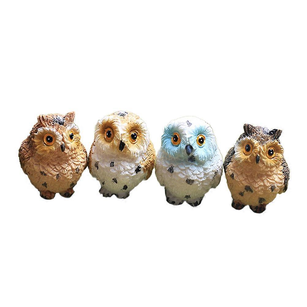 Miniature Craft Owl Resin Figurine Mediterranean Style Succulent Display Indoor Decoration 4pcs