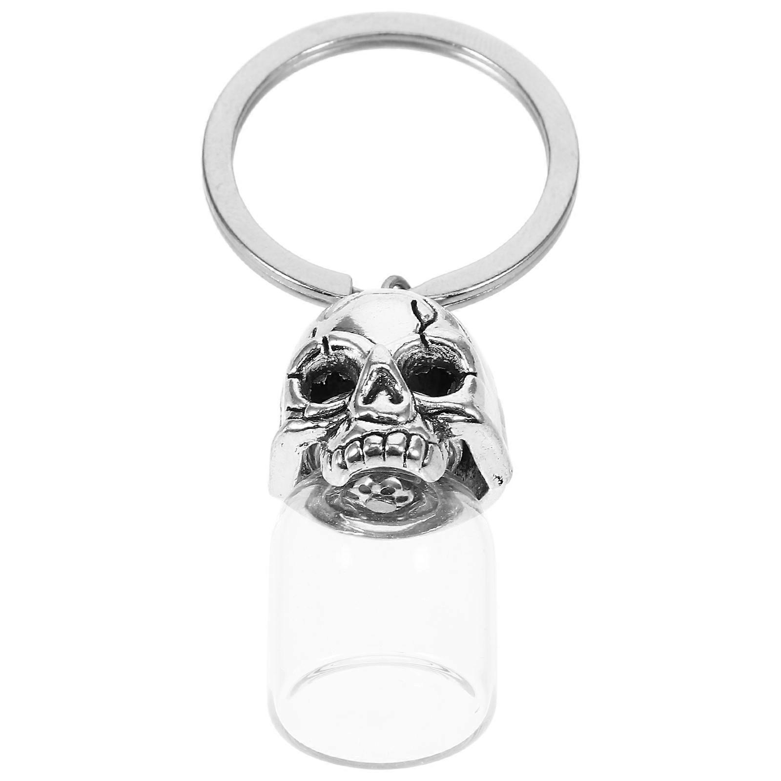 Pet Urn Container Skull Key Chain for Ash Pendant 2Pcs Glass Metal