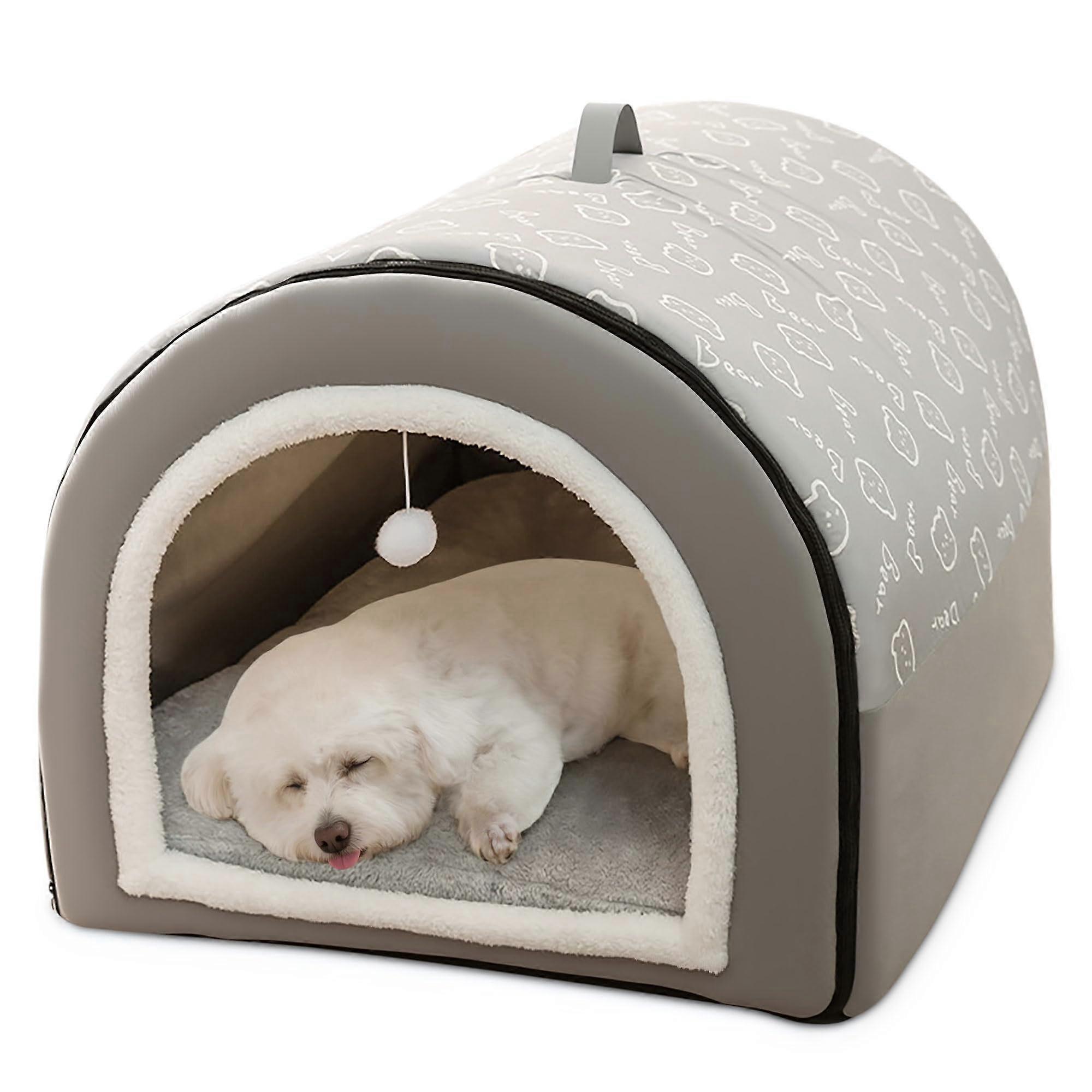 Cat Cave Bed Dog House With Handles Warm Igloo For Cats And Small Dogs NonSlip Bottom Removable Cushion Gray XL
