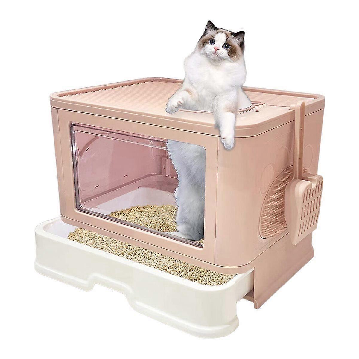 Extra Large Cat Litter Box, Anti-Take-Out Foldable Cat Toilet, Anti-Splash Cat Feces Box Fold Cat Litter Box