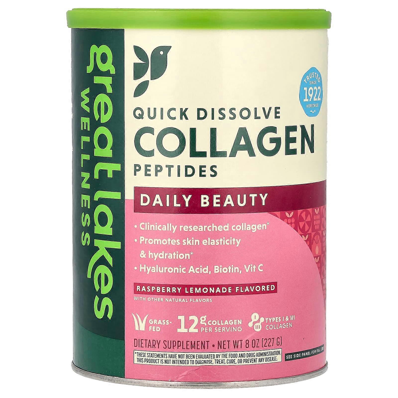 Quick Dissolve Collagen Peptides, Daily Beauty, Raspberry Lemonade, 8 oz (227 g)