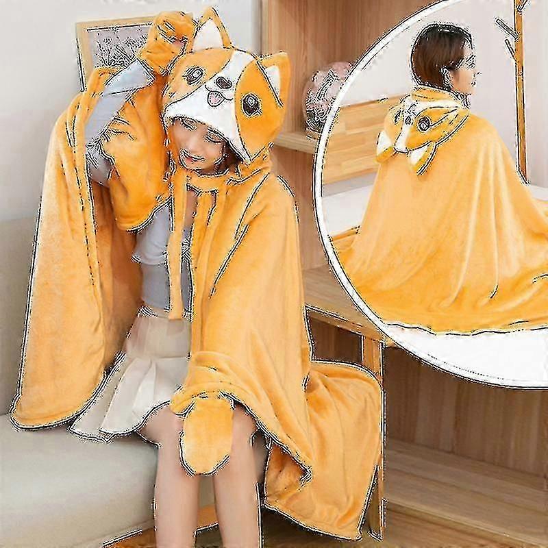 Kadınlar İçin Kapüşonlu Polar Battaniye Erkekler Kış Sıcak Hafif Seyahat Giyilebilir Battaniye Hayvan Dinozor Köpek Sevimli Battaniyeler