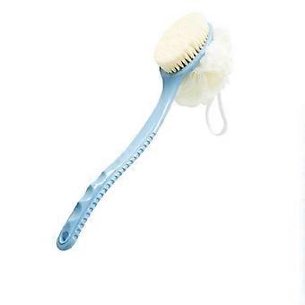 Dusj kroppsbørste med børster og loofah, ryggvasker badenettsvamp med buet langt håndtak for hud eksfolierende bad, massasjebust egnet