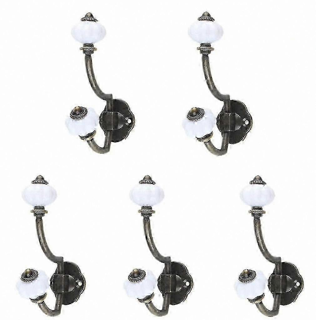 Vintage Ceramic Coat Hooks, Set of 5 Wall Hooks for Hanging