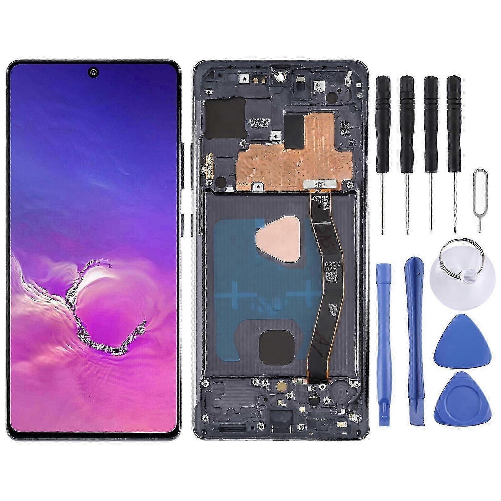 Compatible Super Amoled Material Lcd Screen And Digitizer Full Assembly With Frame For Galaxy S10 Lite(black)
