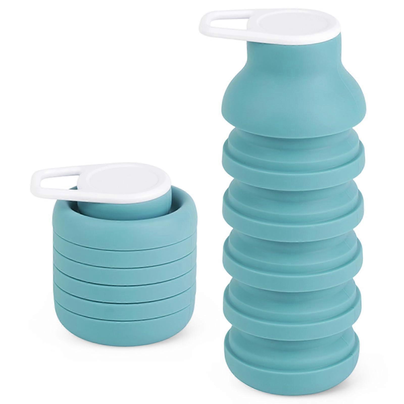 Collapsible Water Bottle 600ml Silicone Foldable Leakproof Portable Reusable BlueGreen