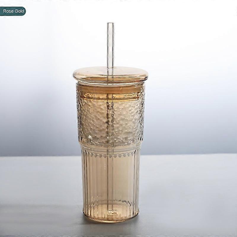 Cool Drinks Cup Creative Glass Straw Cup Simple Vertical Pattern Water Cup Good-looking Coffee Cup