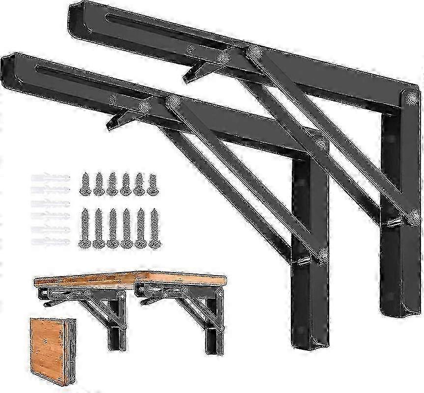 2 Pcs 10” Folding Shelf Brackets, Heavy Duty Metal Triangle Bracket for DIY Wall Mounted Bench, Space-Saving Hinge 2025