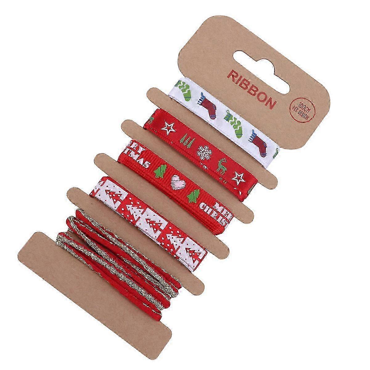 Christmas Crafts Ribbon Fabric Ribbon for Decoration 1m 5 Patterns Set