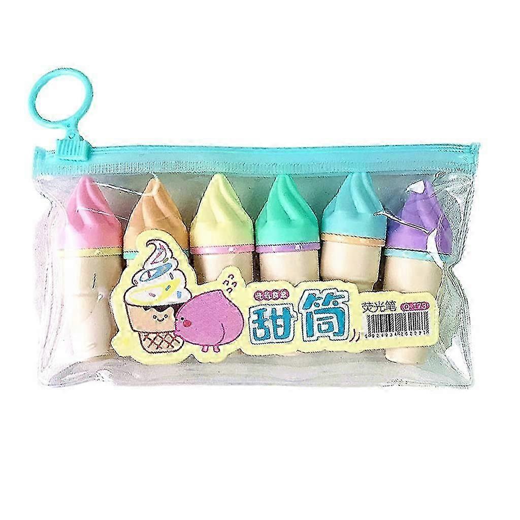 Ice Cream Shape Fluorescent Highlighters 6 Piece Set Assorted Neon Colors