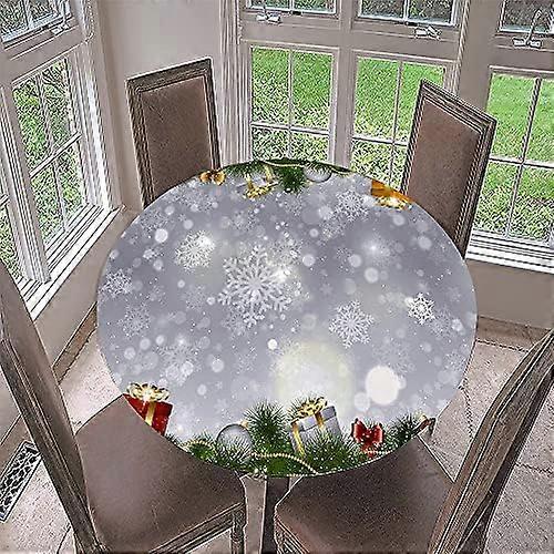 FANSU 3D Christmas Round Tablecloths for Circular Table Wipe Clean Stain Resistant Washable Xmas Tablecloth Fitted Elastic Edged for Dinning Party (Di
