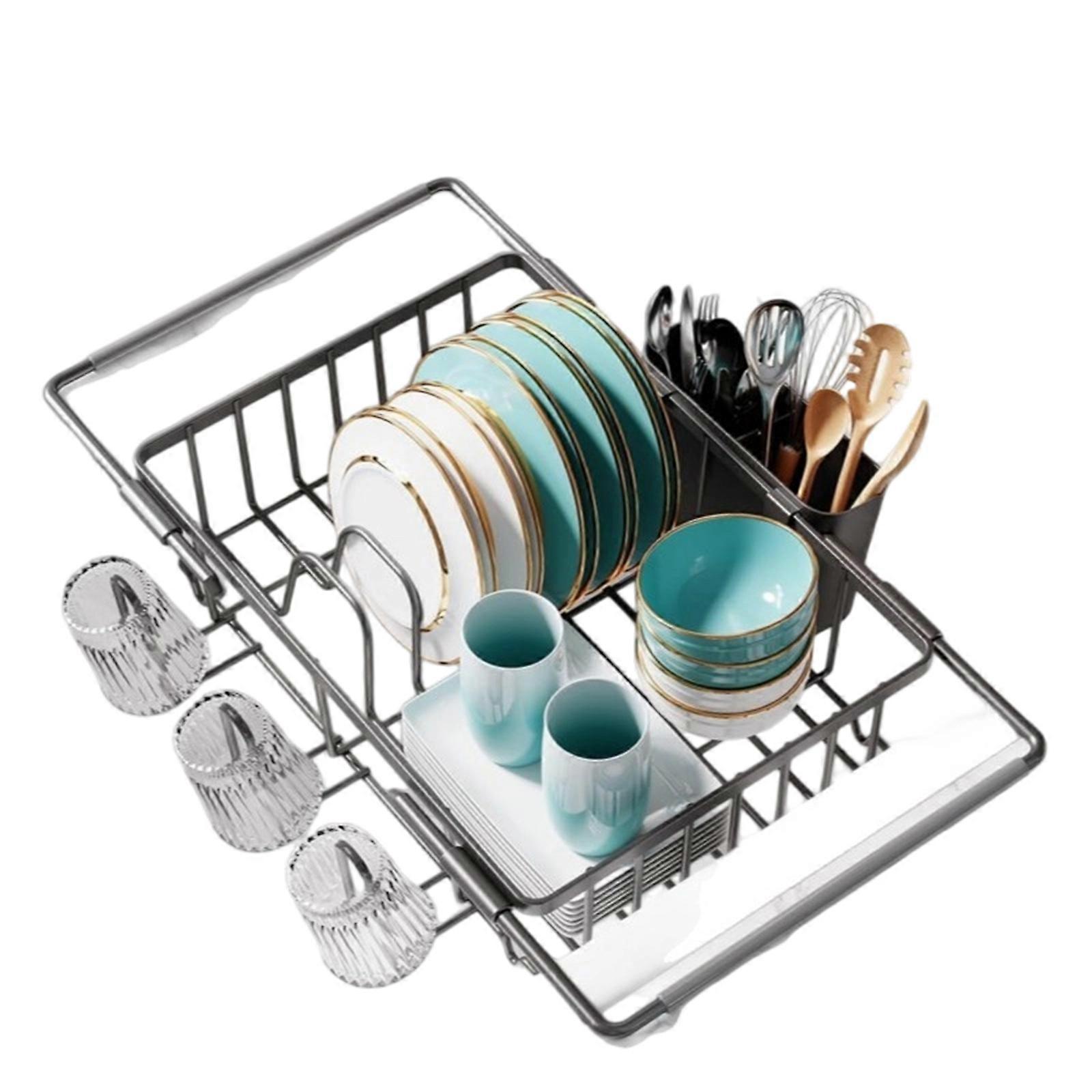 Flexible Dish Drainer For Countertops Adjustable Size Iron Shelf Organize Plates Bowls Cutlery With Minimal Space Multicolor
