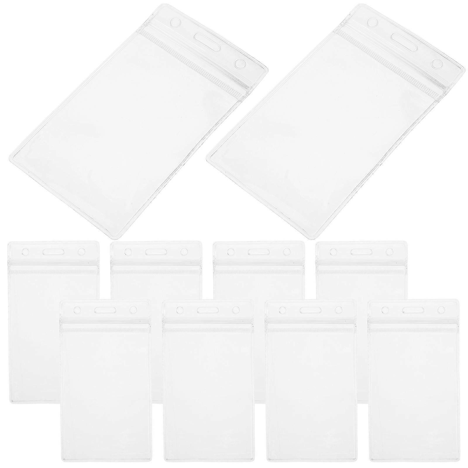 10Pcs Transparent Vertical Card Holder Id Badge Protector Waterproof Soft Design For Students And Professionals Daily Use