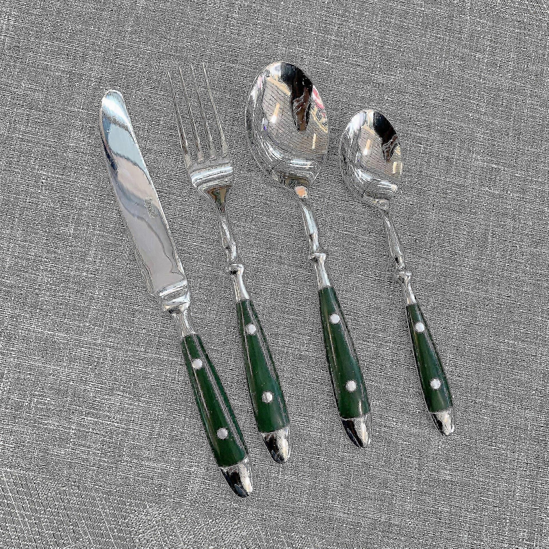Classic Elegant Resin Rivets Handle Style Stainless Steel Western Cutlery 4 In 1 Set Delicate Utensils Dinnerware For Home