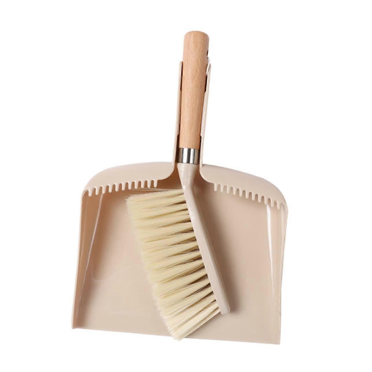 Mini Desk Broom and Dustpan Set with Ergonomic Handle for Office Home Cleaning, Beige