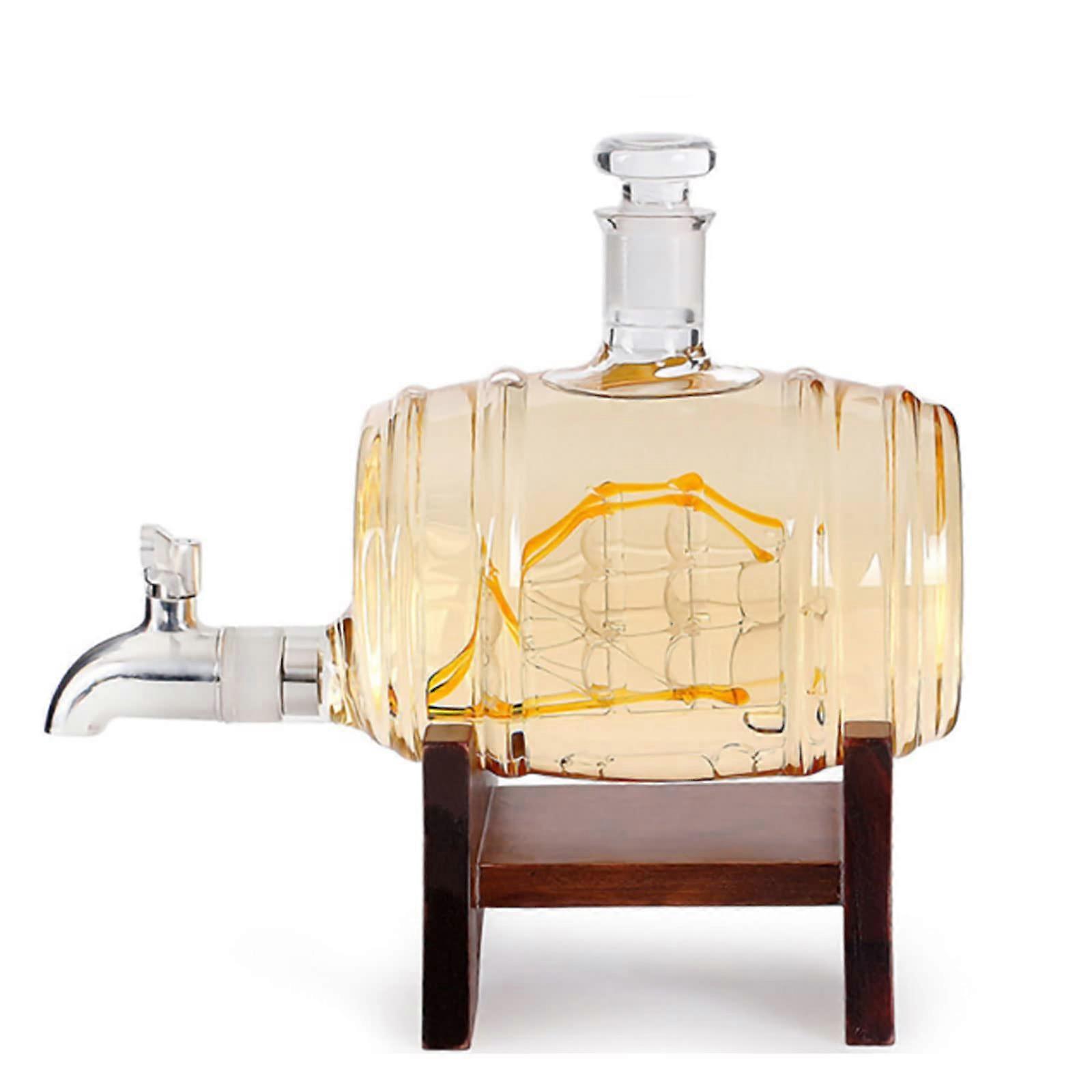 Wine Decanter HandBlown Boat Shape Glass with Frosted Cork, LeakProof Whiskey Aging Set
