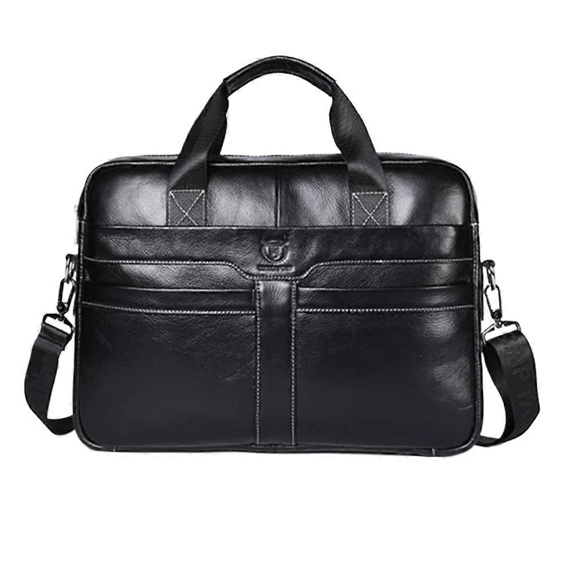 14 Inch Premium Cowhide Leather Laptop Bag with Multiple Compartments and Removable Shoulder Strap