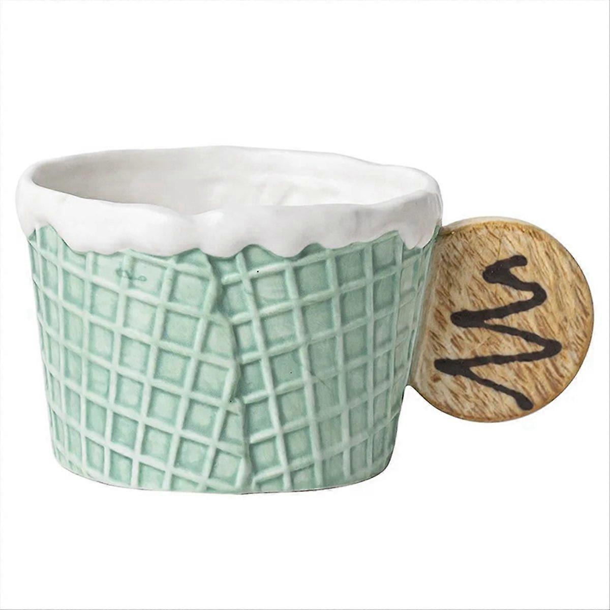  Cookie Water Cup Cute Ceramic Mug,Green,Round Handle