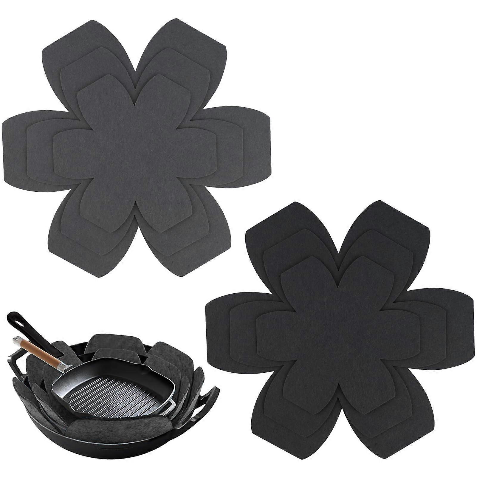 6PCS Cookware Protector Pads with NonSlip Felt Base, Heat and Scratch Resistant Pan Separators, Black and Gray