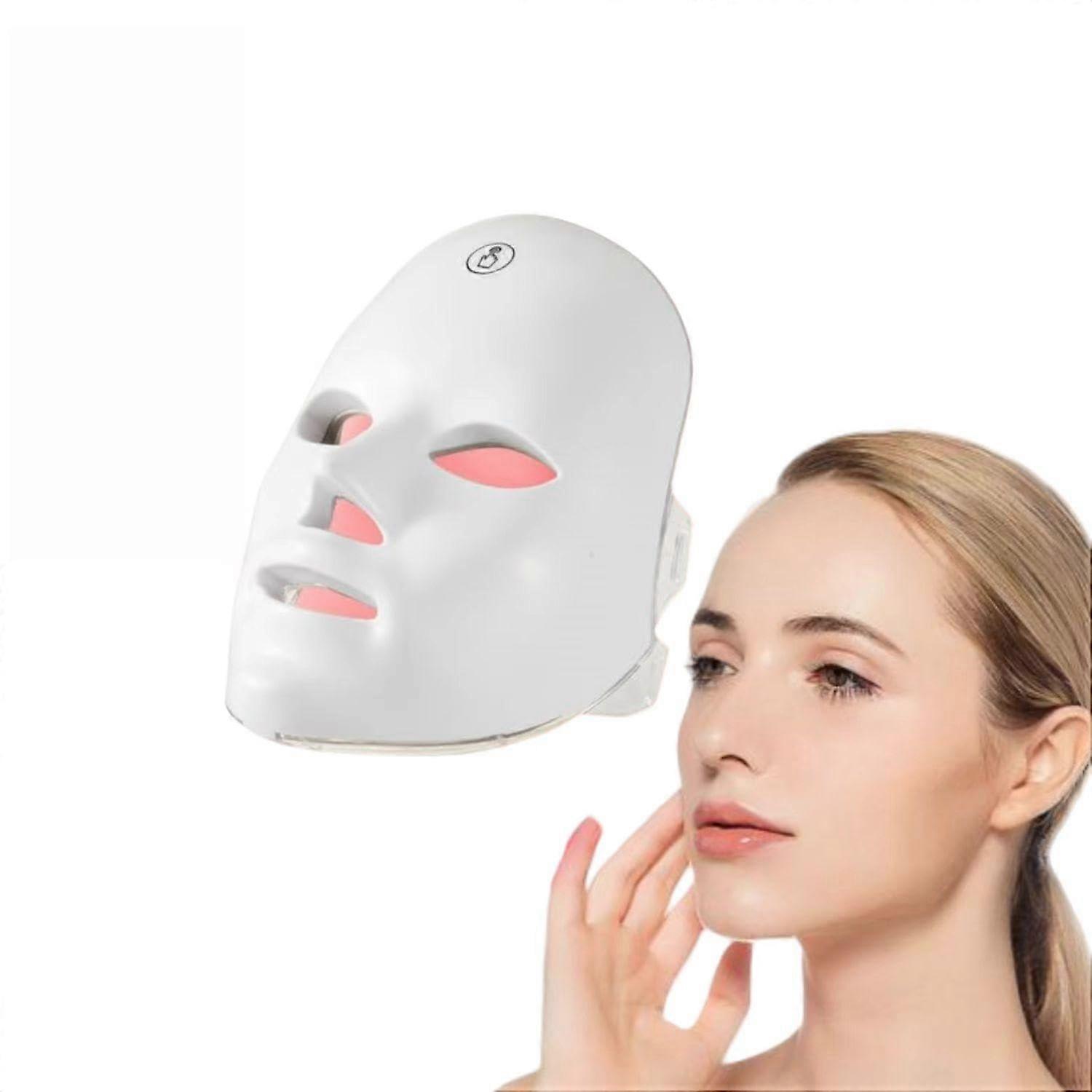LED Facial Mask with 7 Color Light Therapy, Rechargeable Cordless Design and Auto Timer  White