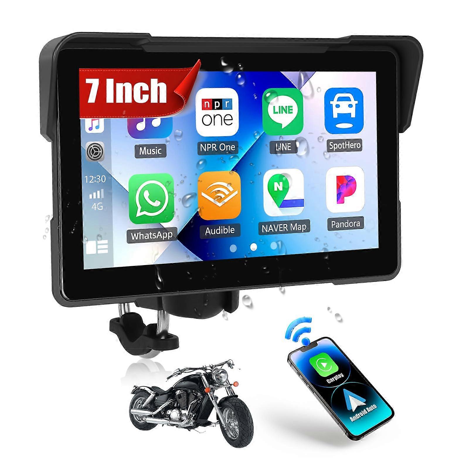 Motorcycle CarPlay Screen 7 Inch Wireless Android Auto IP67 Waterproof Dual Bluetooth Voice Control
