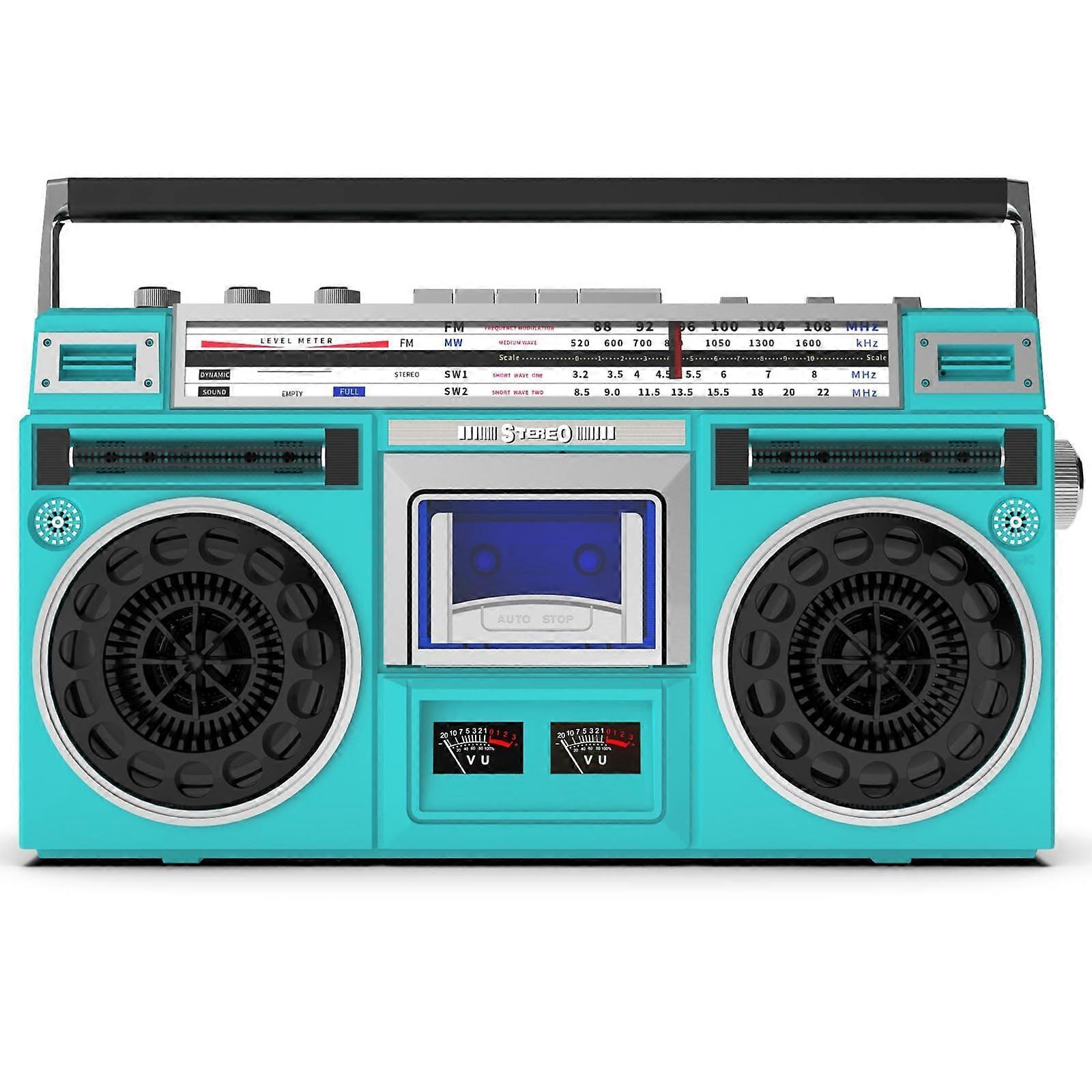 Vintage Boombox AM/FM Radio CD Player Cassette Recorder USB/SD Input Green 80s Style