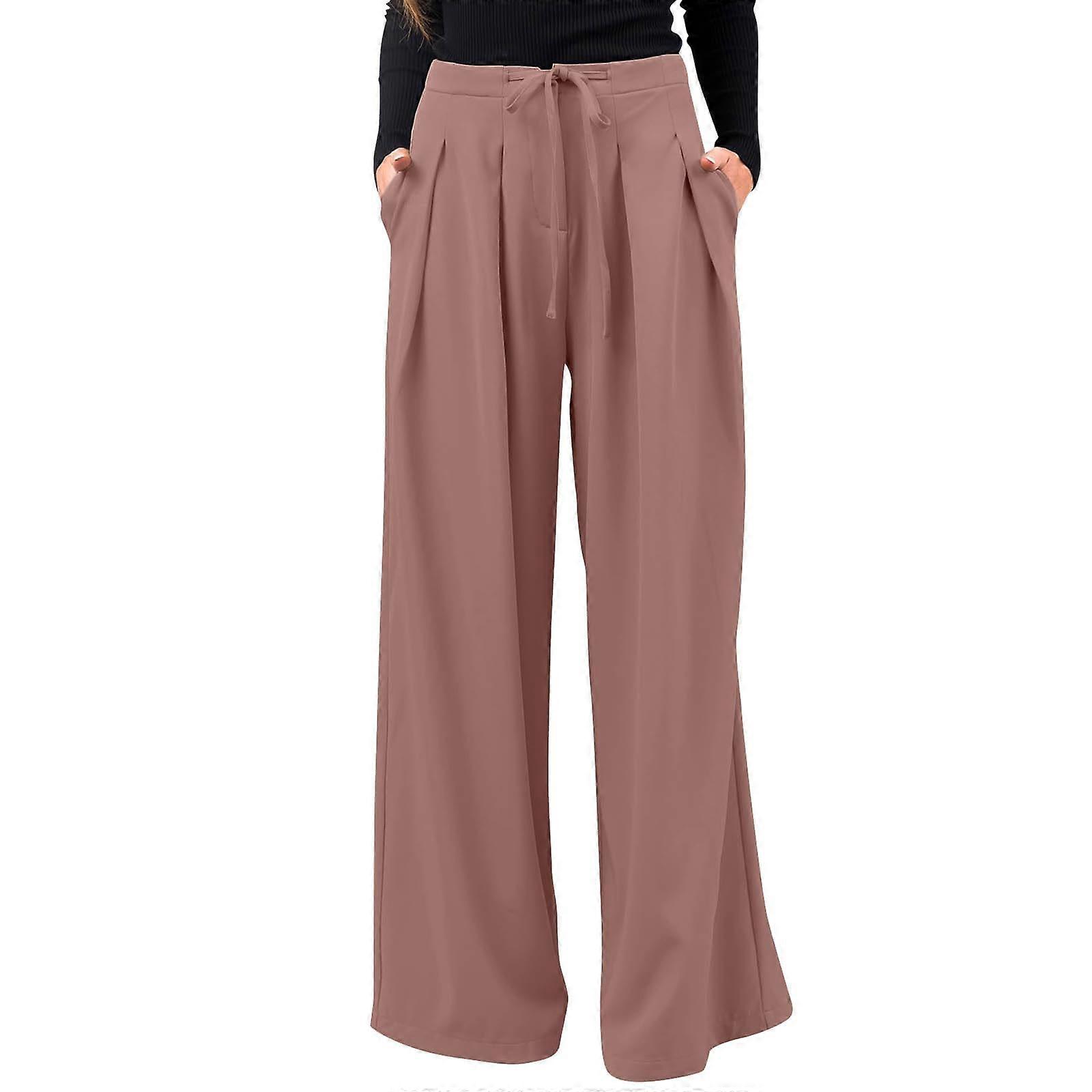 Womens Pants Wide Leg Stretchy Work Pants With Pockets Elastic Waist Pleated Front Business Casual Slacks  Rouge color XL