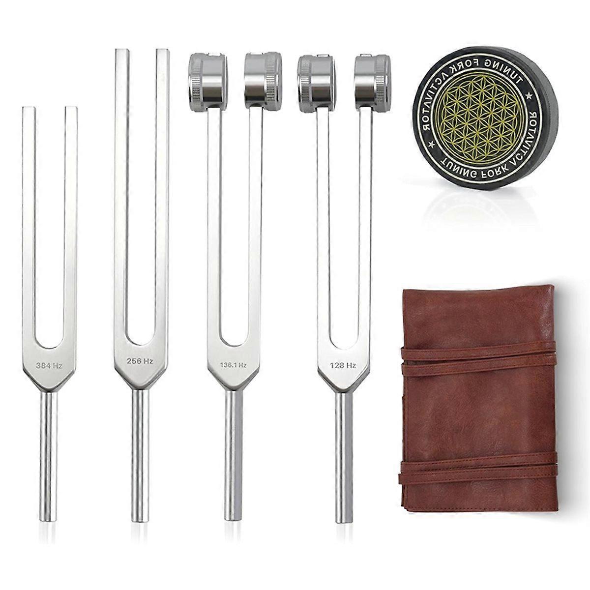 Tuning Forks for Healing Set Includes 128 Hz, 136 Hz, 256 Hz, 384 Hz & Activator Sound Healing Inst