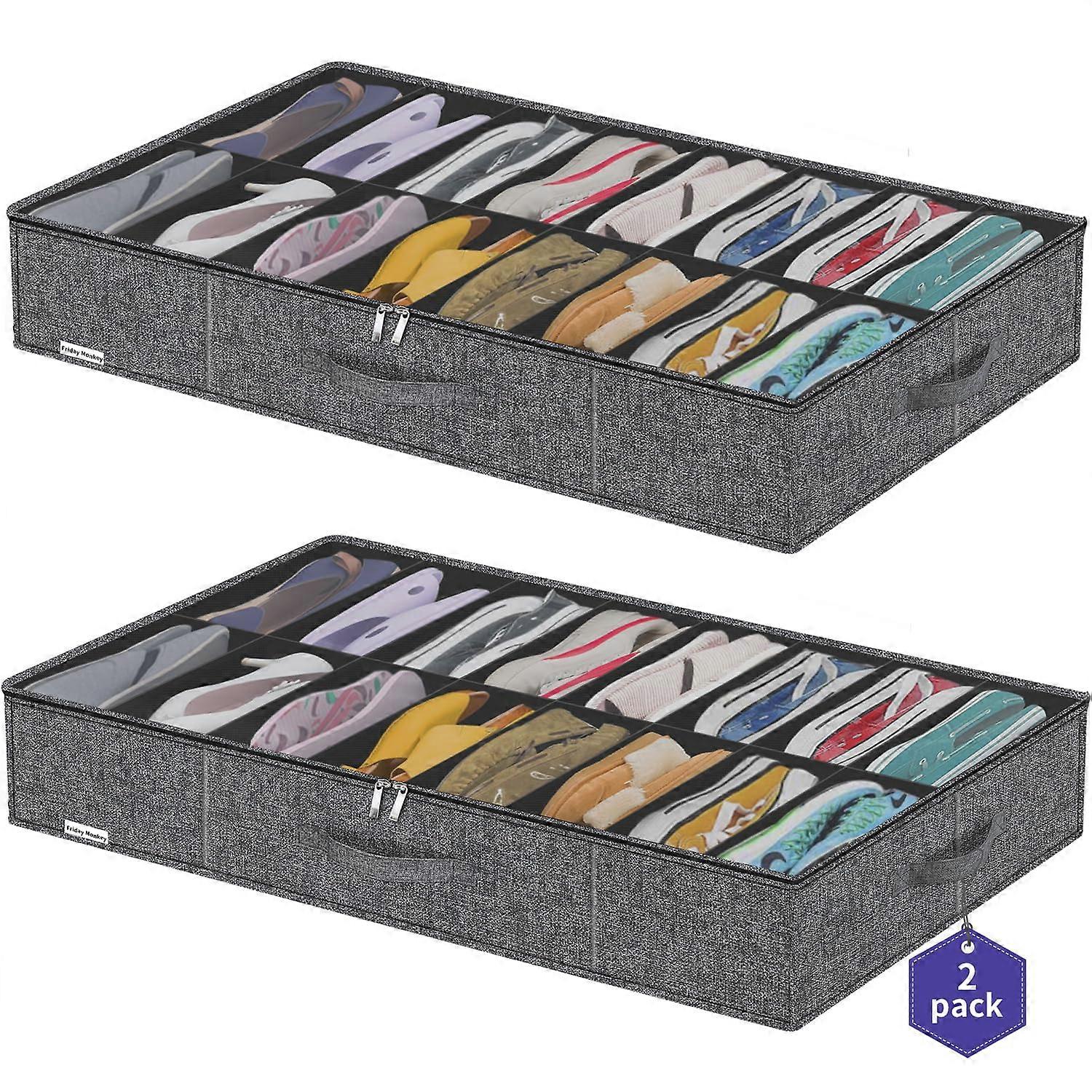 Under Bed Shoe Storage Organizer with Clear Cover, Large Capacity Foldable Closet Box, Black