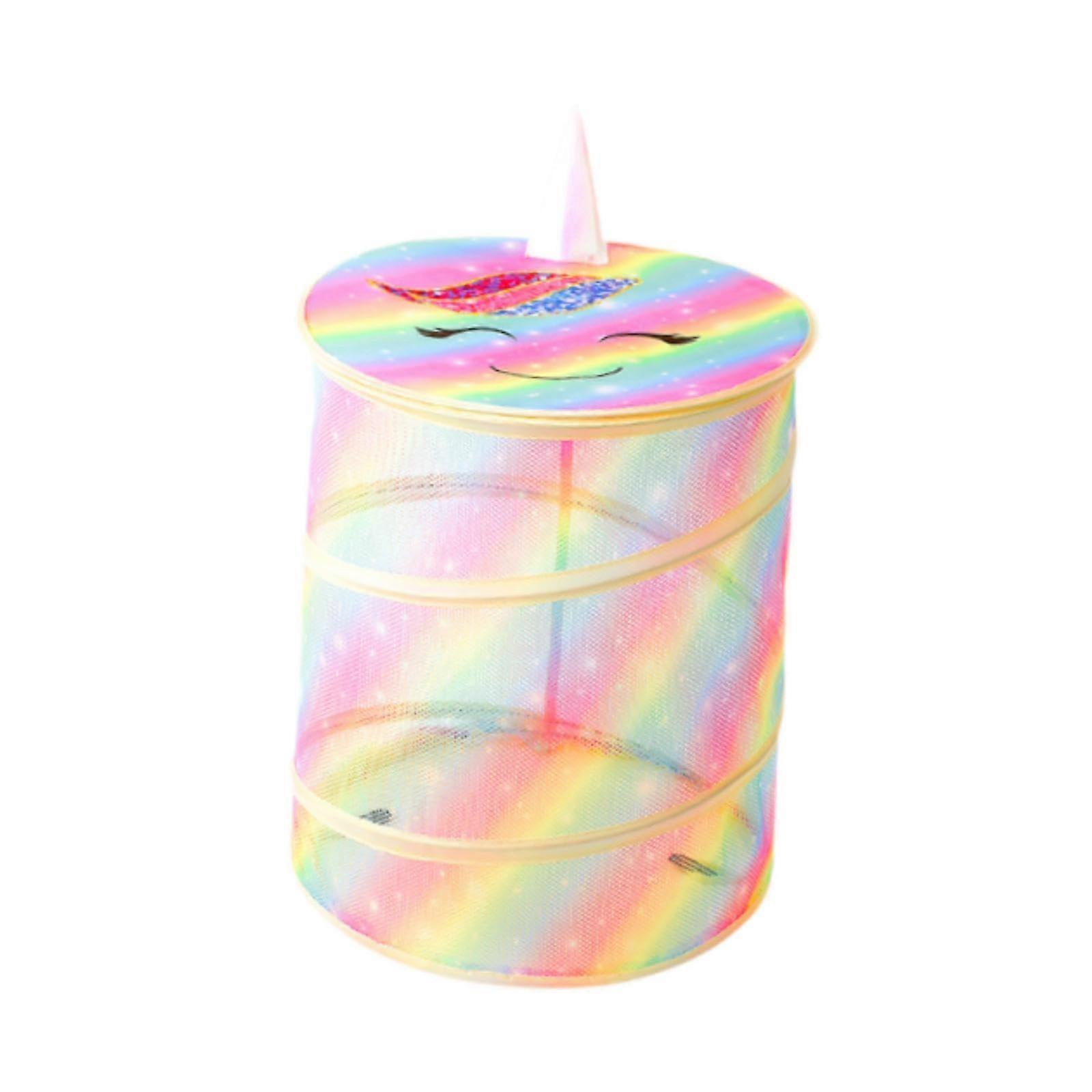 Foldable Mesh Toy Storage Basket with Lid Large Capacity Kids Laundry Hamper for Nursery