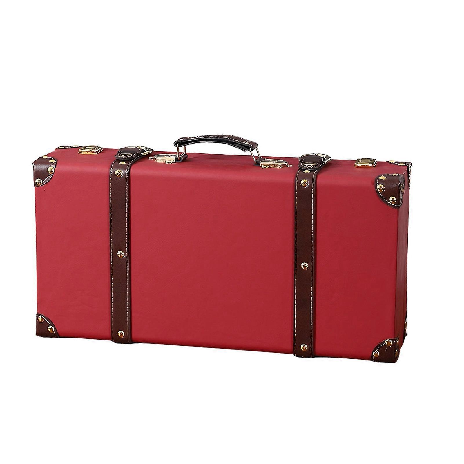 Solid Wood Retro Storage Suitcase Box Featuring Sturdy Handles For Secure Transport And Household Use  Red
