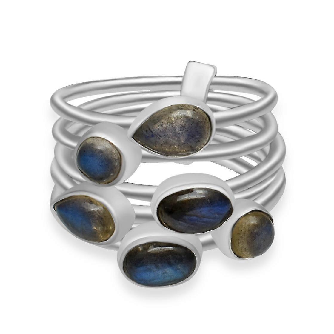 Natural Labradorite Gemstone Solid 925 Sterling Silver Stacking Stackable Band Ring For Women & Girls
