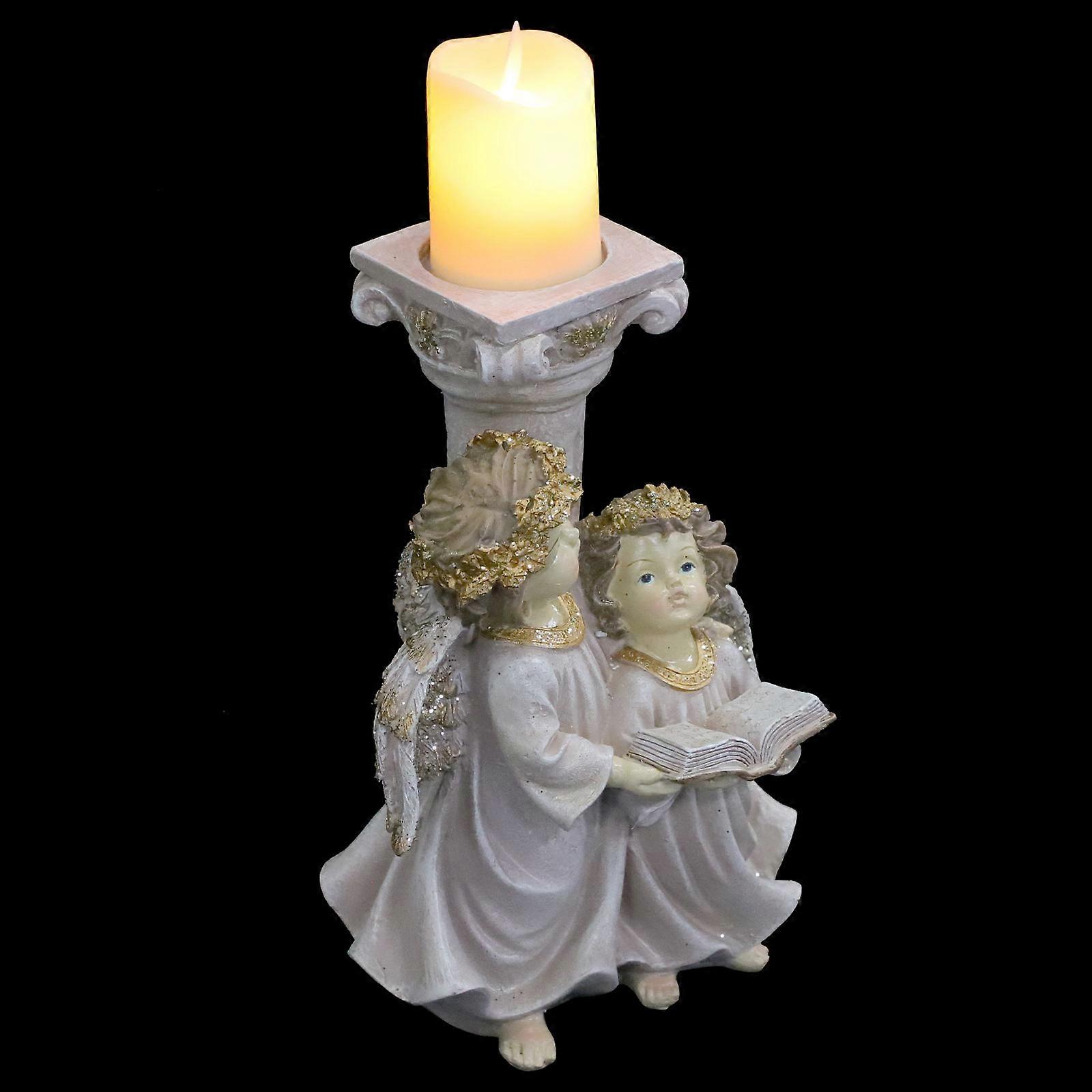 Decorative Angel Sculpture Candleholder with Simulation Candle 1Pcs