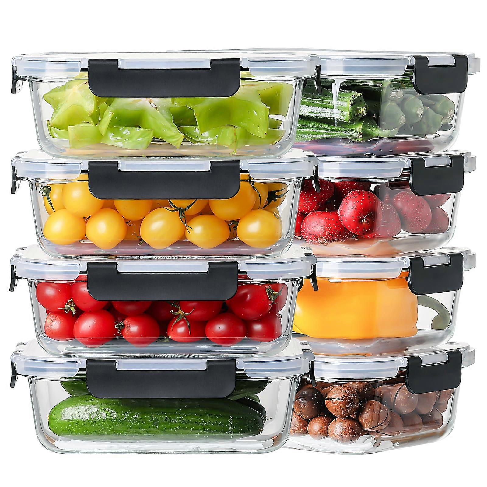 8 Pack 36oz Large Glass Meal Prep Containers with Lids, Leak Proof 3Compartment Borosilicate