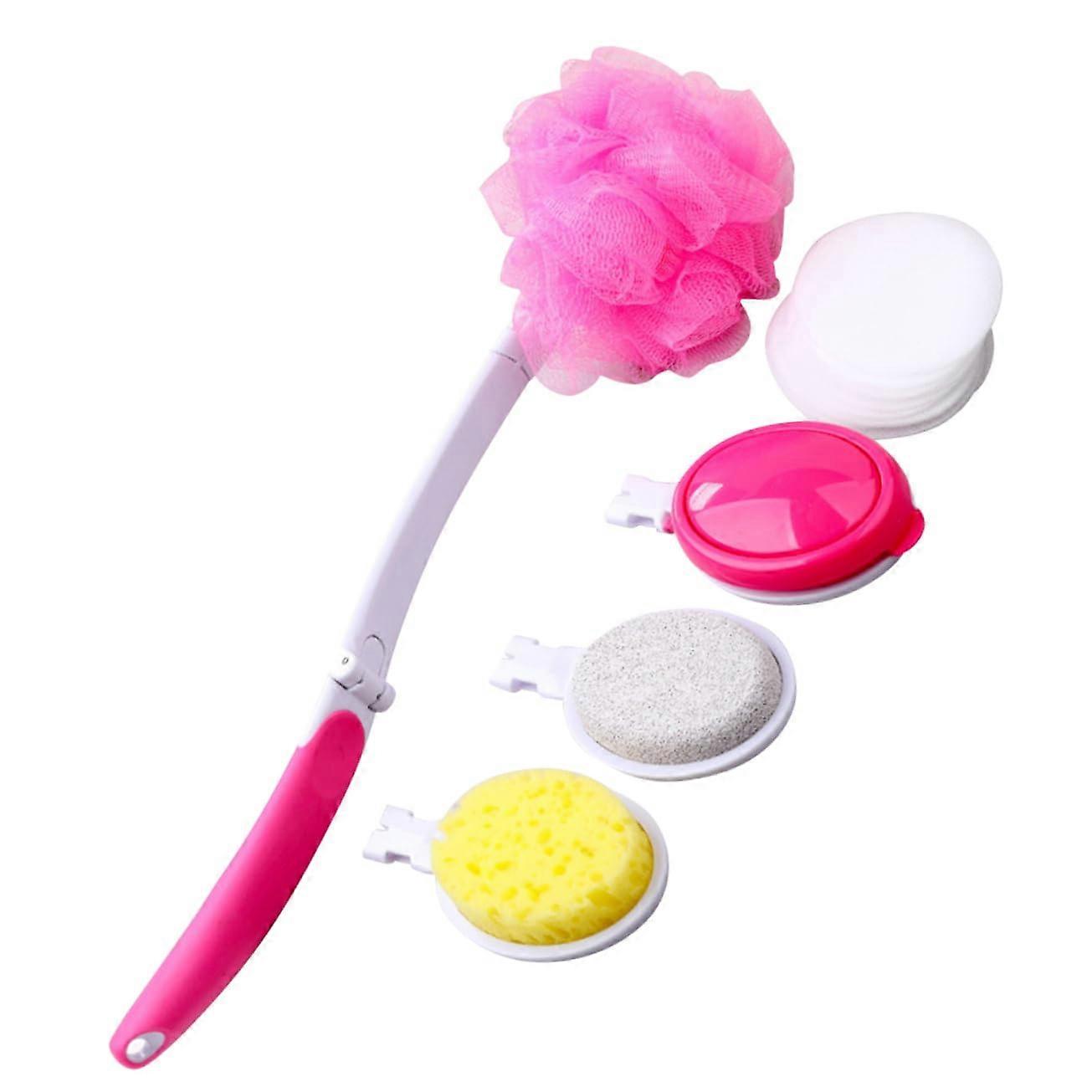 Foldable Long Handle Bath Brush and Back Scrubber Set with Multi Heads for Gentle Exfoliation