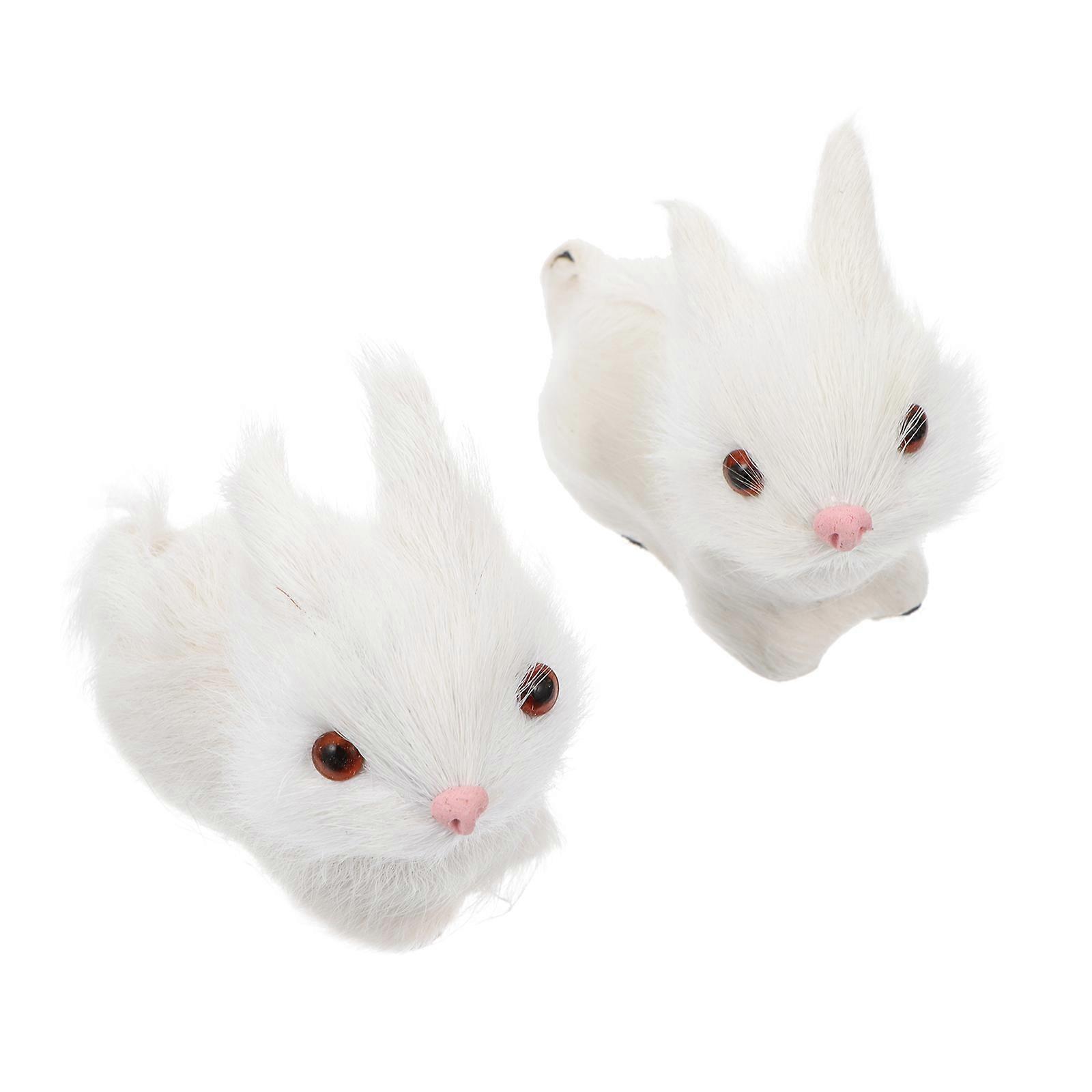 Rabbit Decoration for Desktop 2Pcs White Handmade Adorable Ornament
