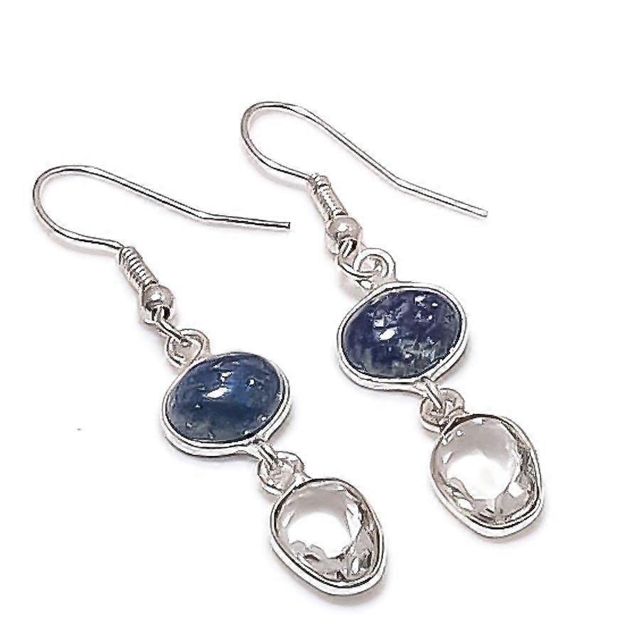 Lapis Lazuli, Topaz Gemstone 925 Sterling Silver Earring 1.69"