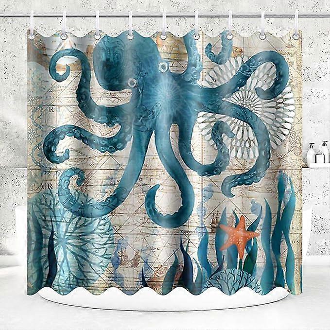 Polyester shower curtain, mildew resistant, washable, with C-shaped hooks