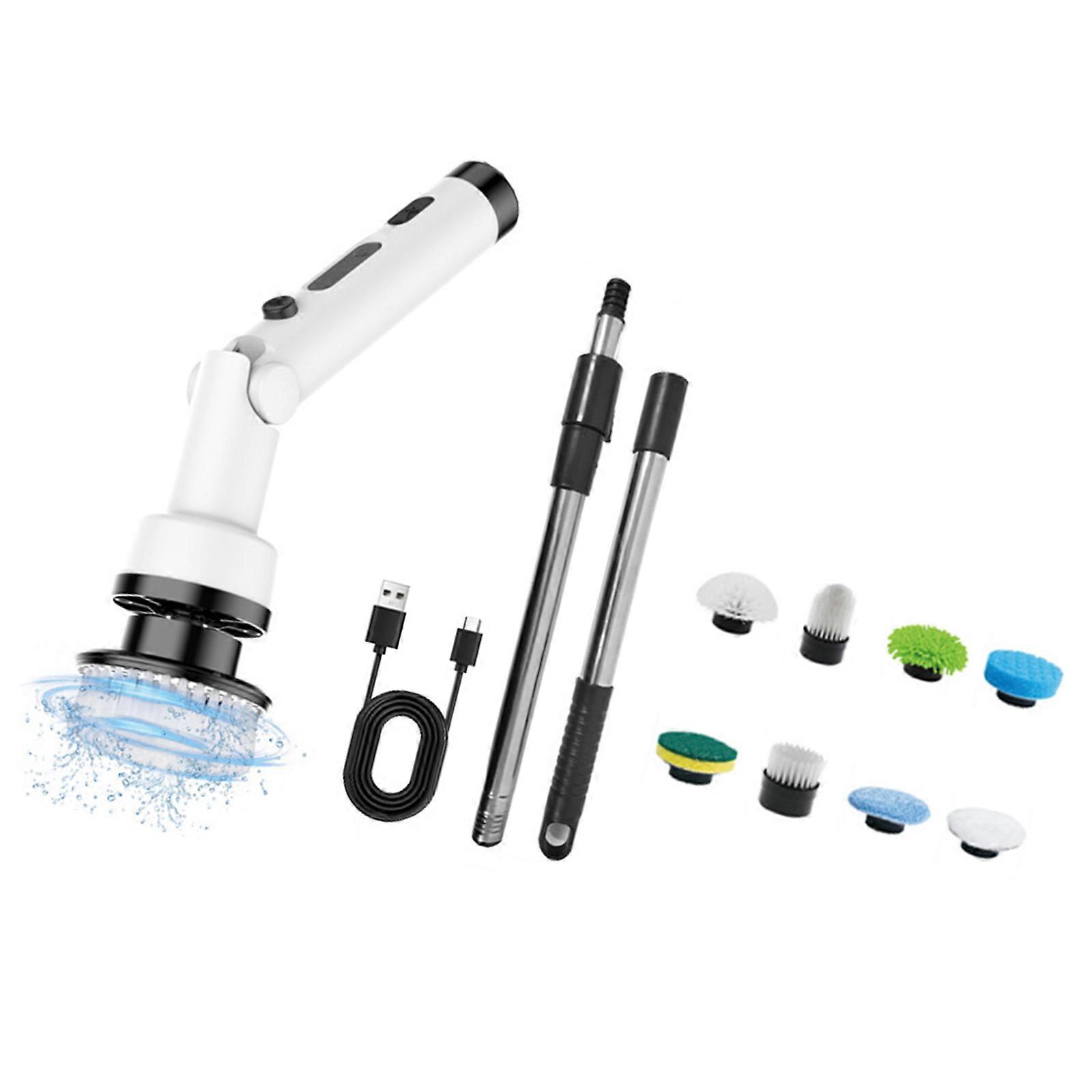 Multipurpose Cordless Cleaning Brush Automatic Rotation Adjustable Handle for Comfortable Cleaning Experience  White