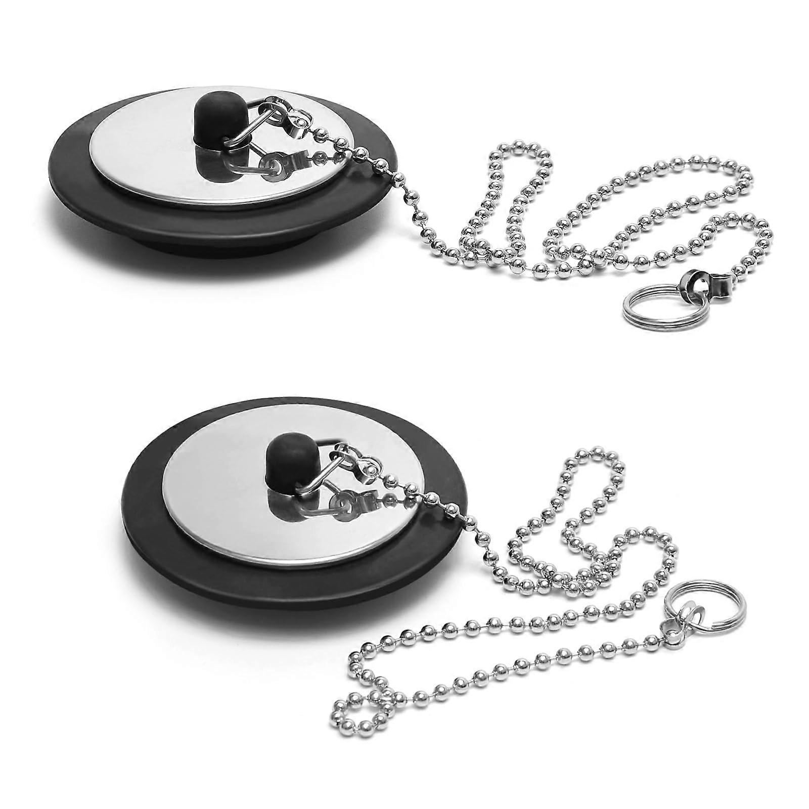 2 Pcs Universal Bath Plug with RustProof Chain, 43mm Rubber Sink Stopper for Kitchen and Bathroom