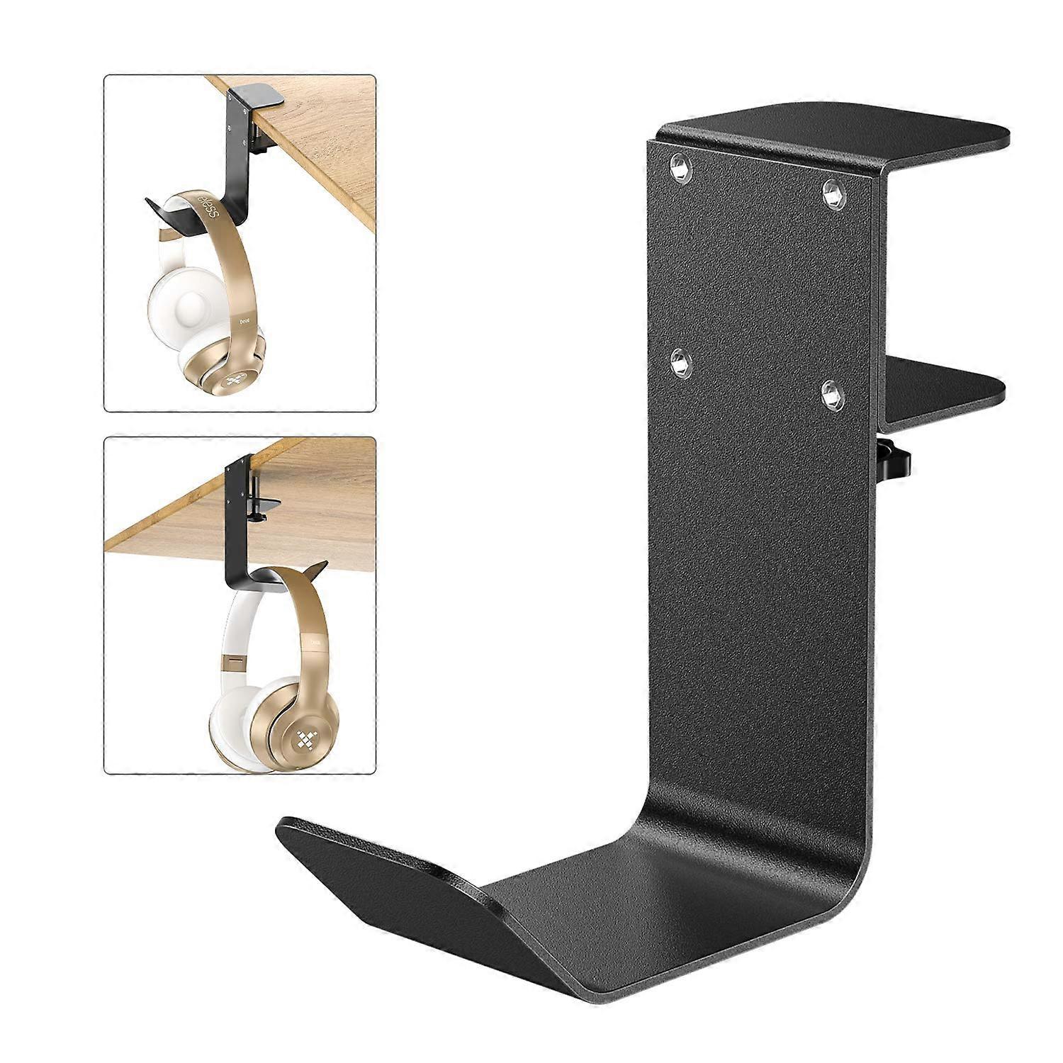 Under Desk Headphone Holder and Bag Hook, ClampOn Mount, Universal Fit, SpaceSaving Design