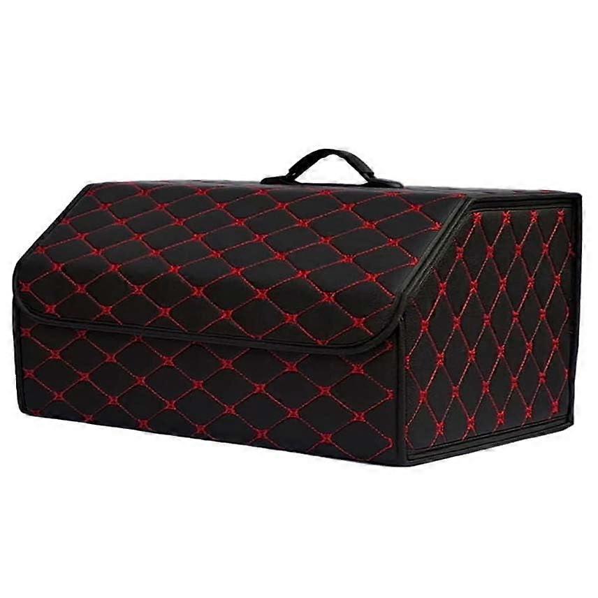 XL Waterproof Leather Car Trunk Organizer, Large Capacity MultiCompartment Foldable Black Red