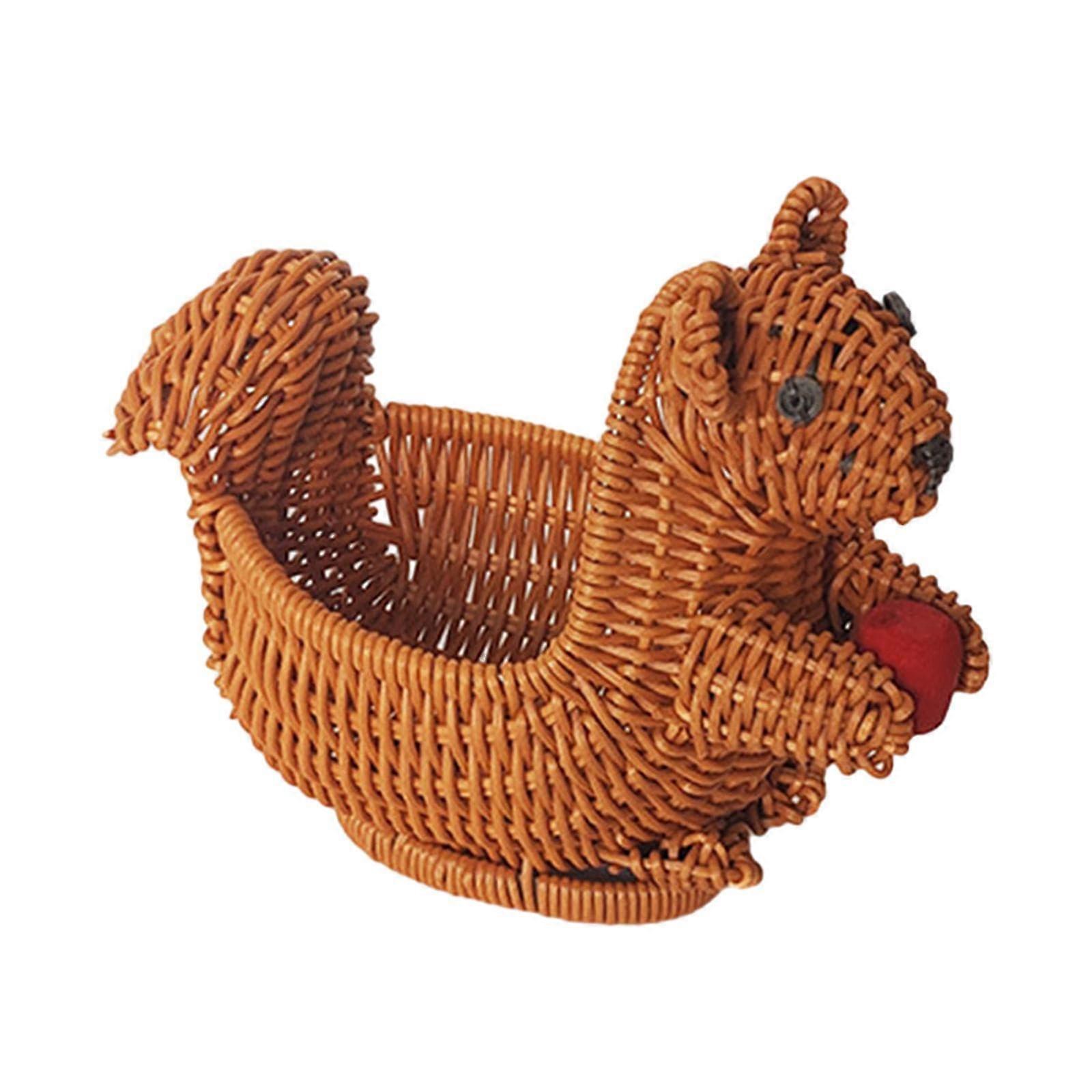 Woven Serving Basket Squirrel Shaped Rattan Bread Basket for Kitchen Decor and Multipurpose Storage